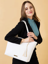 Women's Beige Faux Leather Tote Bag 13L