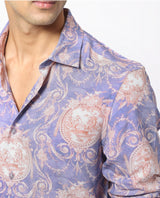Men's Purple Casual Regular Fit Printed Full Sleeves Shirt