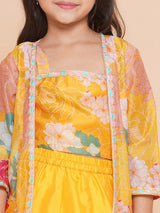 Girls Yellow Floral Printed Lehenga Choli
