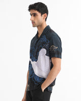 Men's Navy Casual Regular Fit Printed Half Sleeves Shirt