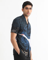 Men's Navy Casual Regular Fit Printed Half Sleeves Shirt