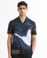Men's Navy Casual Regular Fit Printed Half Sleeves Shirt