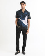 Men's Navy Casual Regular Fit Printed Half Sleeves Shirt
