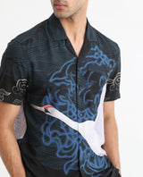 Men's Navy Casual Regular Fit Printed Half Sleeves Shirt