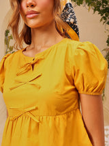 Women's Printed Tie-Up Neck Puff Sleeve Cotton Top