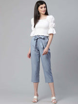 Women's White Smocked Fitted Pure Cotton Top