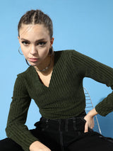 Women's Lovely Olive Solid Cropped Top