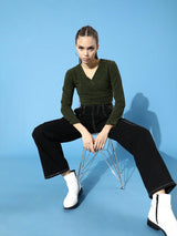 Women's Lovely Olive Solid Cropped Top