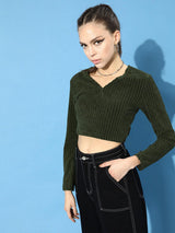 Women's Lovely Olive Solid Cropped Top