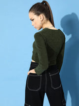 Women's Lovely Olive Solid Cropped Top