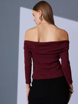 Women's Off-Shoulder Solid Bardot Top
