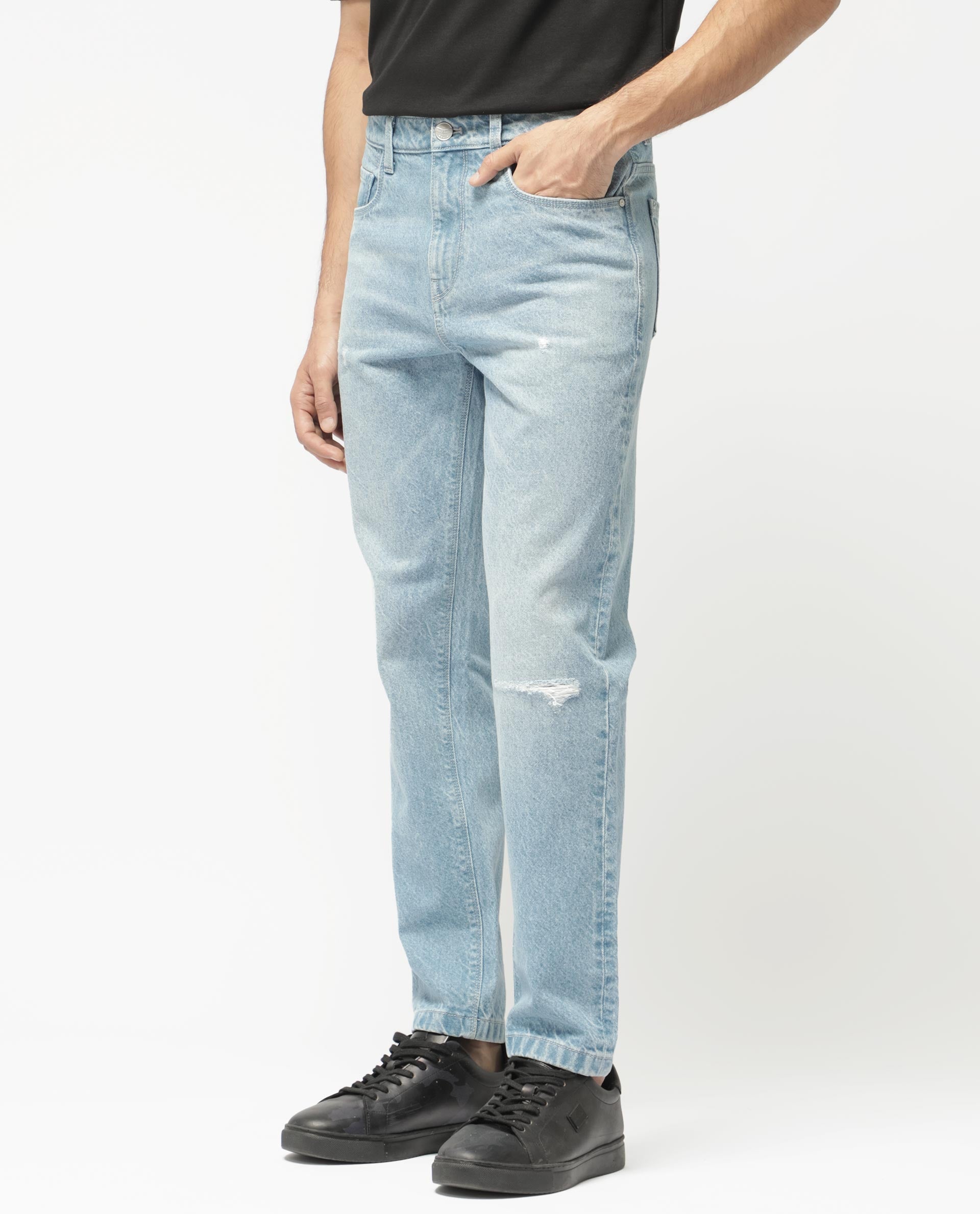 Men's Blue Casual Tapered Fit Solid Jeans