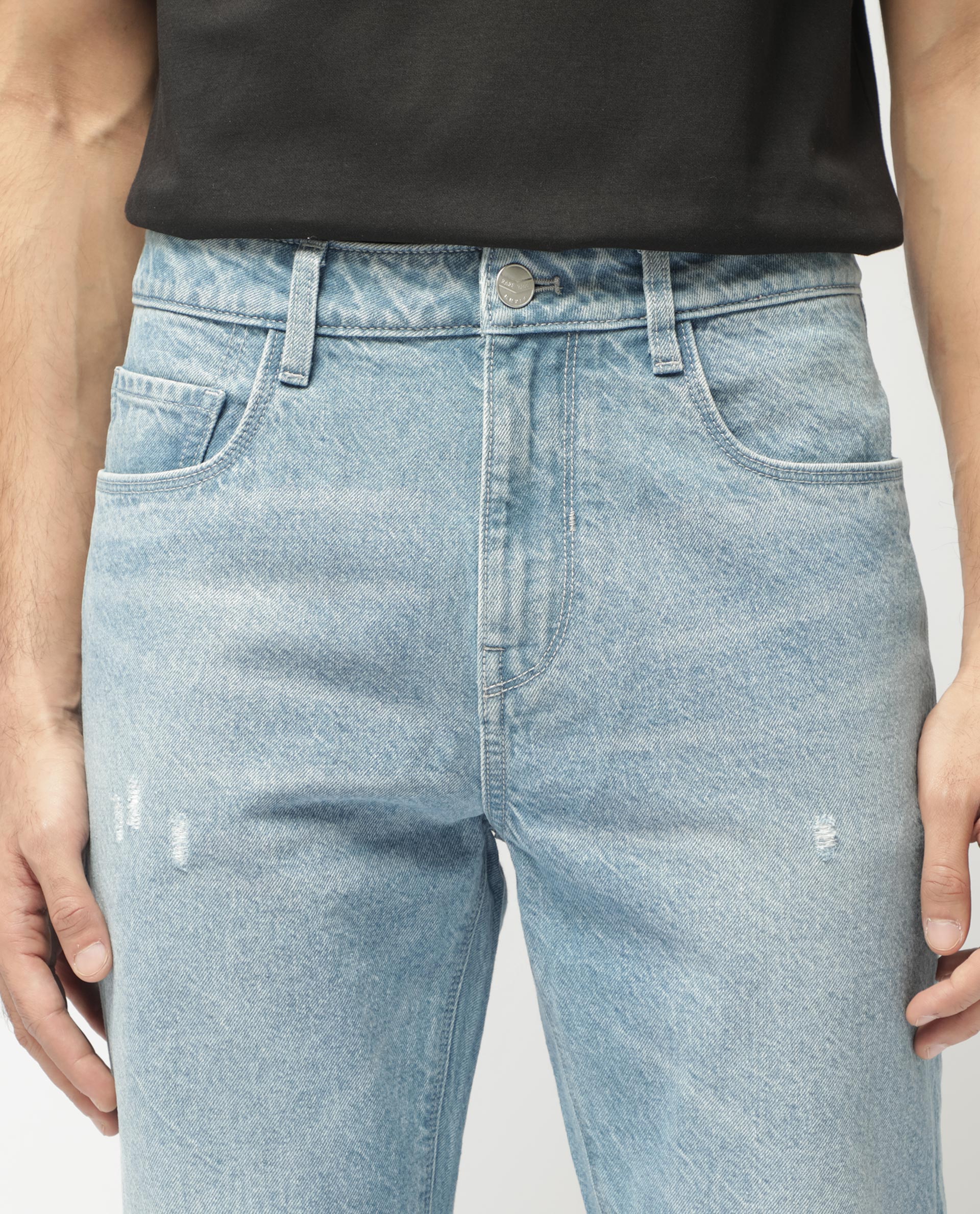 Men's Blue Casual Tapered Fit Solid Jeans