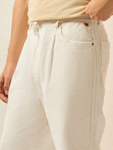Men's White Casual Straight Fit Striped Chinos