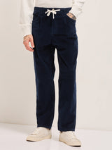 Men's Blue Casual Straight Fit Striped Trouser