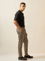 Men's Brown Formal Tapered Fit Solid Trouser