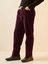Men's Maroon Casual Straight Fit Striped Chinos