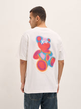 Men's White Casual Oversized Printed Half Sleeves Tshirt