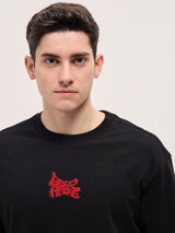 Men's Black Casual Oversized Printed Half Sleeves Tshirt