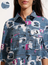 Women's Blue Printed Shirt & Shorts Co-Ords Set