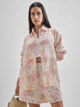 Women's Pink Relaxed Fit Shirt & Shorts Co-ords Set