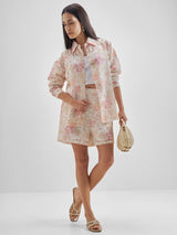 Women's Pink Relaxed Fit Shirt & Shorts Co-ords Set