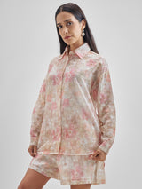 Women's Pink Relaxed Fit Shirt & Shorts Co-ords Set
