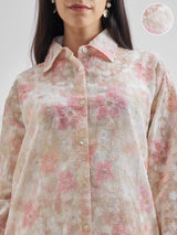 Women's Pink Relaxed Fit Shirt & Shorts Co-ords Set