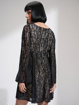 Women's Black Ethnic Self-Design Regular Fit Full Sleeves Dress