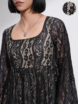 Women's Black Ethnic Self-Design Regular Fit Full Sleeves Dress