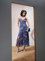 Women's Blue Ethnic Abstract Regular Fit Sleeveless Dress
