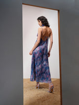 Women's Blue Ethnic Abstract Regular Fit Sleeveless Dress