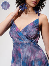 Women's Blue Ethnic Abstract Regular Fit Sleeveless Dress