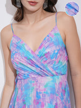 Women's Blue Ethnic Abstract Regular Fit Sleeveless Dress