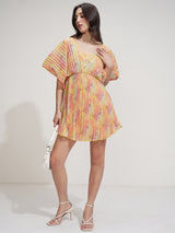 Women's Yellow Ethnic Abstract Regular Fit Half Sleeves Dress