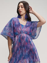 Women's Blue Ethnic Abstract Regular Fit Half Sleeves Dress