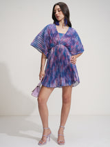 Women's Blue Ethnic Abstract Regular Fit Half Sleeves Dress