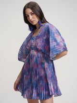Women's Blue Ethnic Abstract Regular Fit Half Sleeves Dress