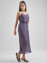 Women's Purple Ethnic Self-Design Regular Fit Sleeveless Dress