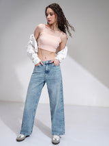 Women's Light Blue Casual Solid Straight Fit Jeans