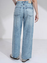 Women's Light Blue Casual Solid Straight Fit Jeans