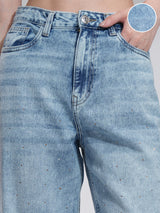 Women's Light Blue Casual Solid Straight Fit Jeans