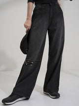 Women's Black Casual Solid Flared Jeans