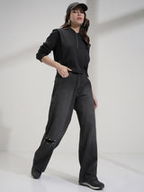 Women's Black Casual Solid Flared Jeans
