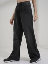 Women's Black Casual Solid Flared Jeans