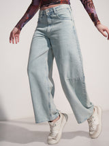 Women's Light Blue Casual Solid Loose Fit Jeans