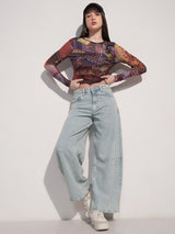 Women's Light Blue Casual Solid Loose Fit Jeans