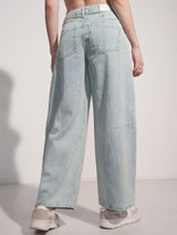 Women's Light Blue Casual Solid Loose Fit Jeans