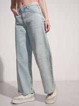 Women's Light Blue Casual Solid Loose Fit Jeans