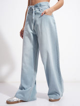 Women's Light Blue Casual Solid Flared Jeans